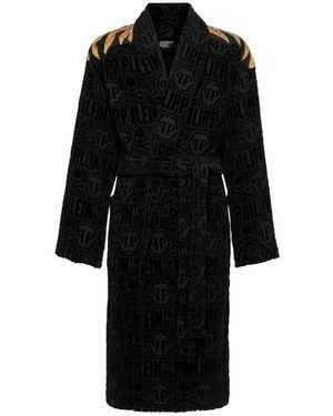 Philipp Plein Golden Eagle-Print Bademantel Aus Baumwolle Mit Perlenstickerei - Schwarz
