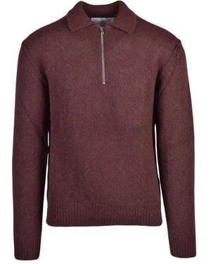 Seven Gauge Hoodies & Sweatvesten ,Bruin ,Wol Polo Mezza Zip - Paars