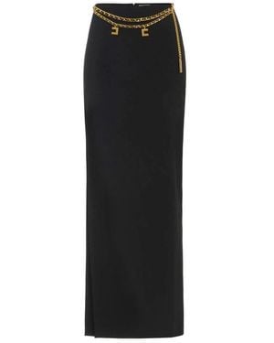Elisabetta Franchi Lichtgewicht Crêpe Lange Rok Met Ketting - Zwart