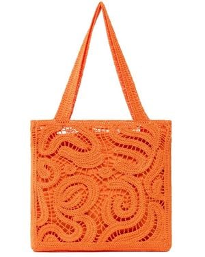 Pinko Tassen ,Oranje ,Katoen Shopper Crochet Geometrico