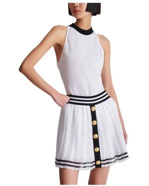 Balmain Zweifarbiger Strickbody Mit Monogramm-Muster - Weiß