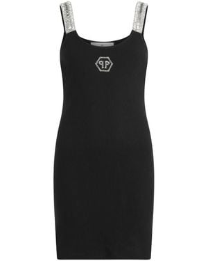 Philipp Plein Kleedjes ,Zwart ,Mini Tank Dress Strass Hexagon