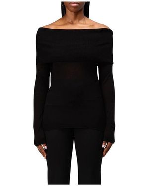 Filippa K Schwarzer Off-Shoulder Wollpullover