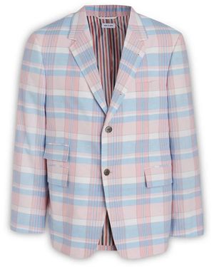Thom Browne Kostuums ,Veelkleurig ,Katoen Tailored Blazer Met Ruitpatroon - Blauw