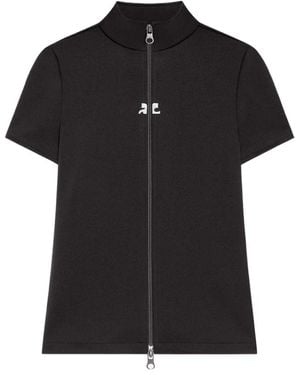 Courreges Zwarte Hoge Kraag Rits Logo Detail
