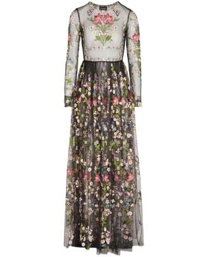 Giambattista Valli Floral Embroidered Tulle Maxi Dress - Black