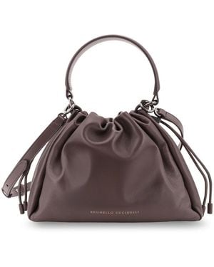 Brunello Cucinelli Kleine Mellow Beuteltasche Aus Leder - Braun