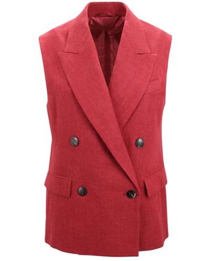 Max Mara Double-Breasted Linen Waistcoat - Red