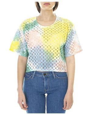 Obey Tops ,Veelkleurig ,Katoen Maglietta Girocollo - Blauw