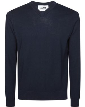 Alpha Studio T-Shirt Scollo V Ml - Blau