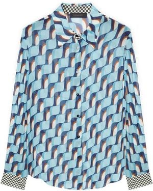 Elena Miro Overhemden ,Veelkleurig ,Georgette Shirt Met Geometrische Print - Blauw