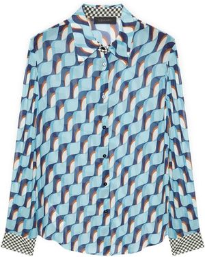 Elena Miro Overhemden ,Veelkleurig ,Georgette Shirt Met Geometrische Print - Blauw