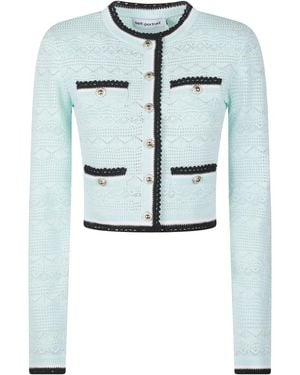 Self-Portrait Mint Pointelle Strick Cardigan - Blau