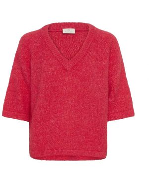 Kaffe V-ausschnitt pullover himbeere - Rot