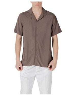 Gianni Lupo Bruine Viscose Korte Mouw Overhemd