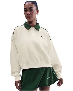 Nike Cropped Sweatshirt Met Kraag En Korte Ritssluiting - Naturel