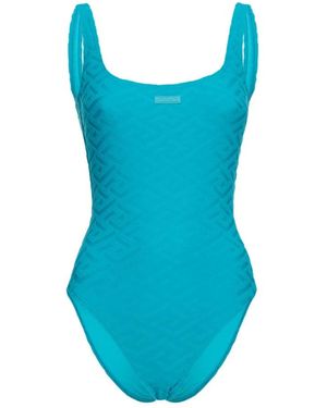 Versace Badmode ,Blauw ,Allover Badpak Uit Één Stuk