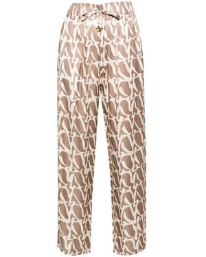 Aeron Zijden Print Trekkoord Casual Broek - Naturel