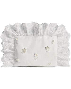 Simone Rocha Tassen ,Wit ,Parelmoerversierde Geplooide Clutch