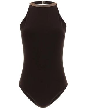Brunello Cucinelli Tops ,Bruin ,Beachwear - Zwart