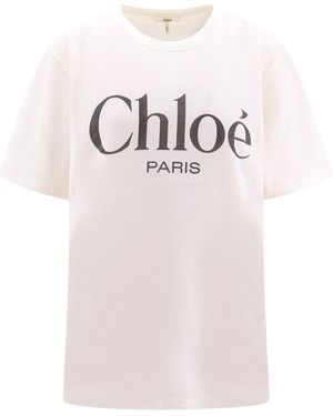 Chloé T-shirt in cotone con stampa maxi logo - Rosa