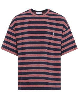 Jil Sander Tops ,Veelkleurig ,Katoen Gestreepte T-Shirt Met Ronde Hals - Paars