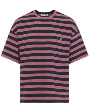 Jil Sander Tops ,Veelkleurig ,Katoen Gestreepte T-Shirt Met Ronde Hals - Paars