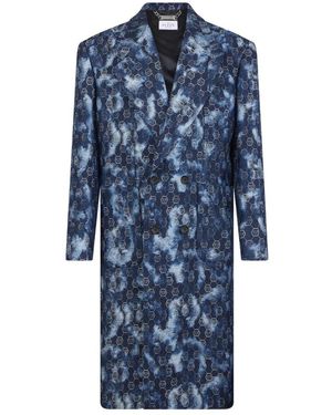 Philipp Plein Jassen ,Blauw ,Denim Jacquard Denim Coat Monogram
