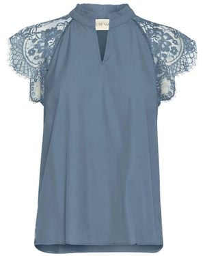 Cream Blouses - Blue