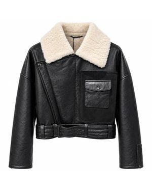 Dolce & Gabbana Jassen ,Zwart ,Leer Lamsvacht Shearling Jas