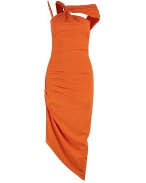 Versace Jeans Couture Elegantes Asymmetrisches Kleid Mit Dekorativem Sammeln - Orange