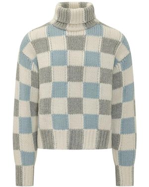 KENZO Mock-Neck Pullover Mit Karomuster - Grün