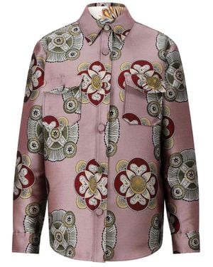 La DoubleJ Bloemen Overshirt Met Klassieke Knoopsluiting - Roze
