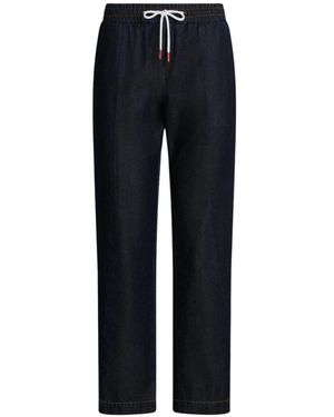 Kiton Zachte Katoenen En Linnen Broek Met Elastische Taille - Blauw