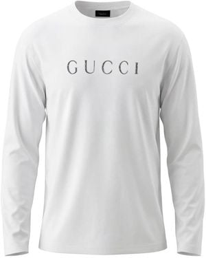 Gucci Tops ,Wit ,Katoen Katoenen Jersey T-Shirt Met Print - Grijs