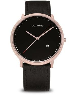 Bering Unisex armbanduhr classic 39 mm armband kalbsleder 11139-462 - Schwarz