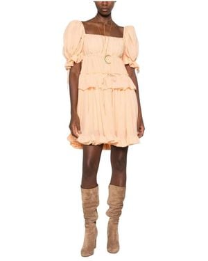 Chloé Kleid Mit Carmen-Ausschnitt Und Rüschen-Stufen - Natur