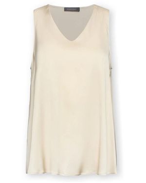 Elena Miro Viskose Satin V-Ausschnitt Top - Natur