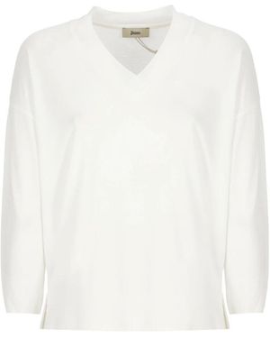 Herno Weiße Baumwollmischung V-Ausschnitt Pullover
