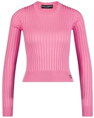 Dolce & Gabbana Rosa Gerippter Strick-Cropped-Top - Pink