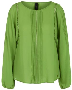 Marc Cain Overhemden ,Groen ,Polyester Blouse Met Kant En Pintucks