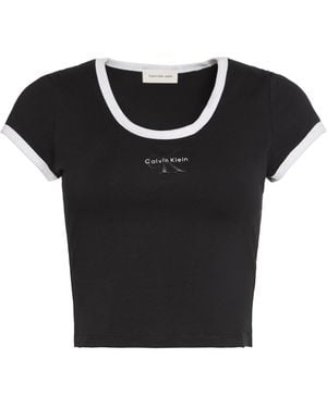 Calvin Klein Tops ,Zwart ,Katoen Monologo Grafisch Slim T-Shirt