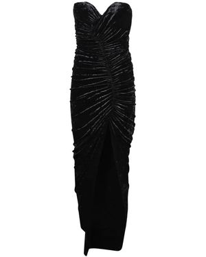 Alexandre Vauthier Ruched Velvet Evening Dress With Silhouette And High Slit - Black