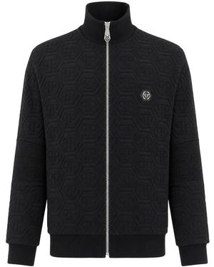 Philipp Plein Hoodies & Sweatvesten ,Zwart ,Leer Jogging Jacket Monogram