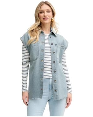 Liviana Conti Denim Vest Met Rafels - Blauw