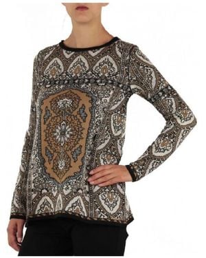 Twinset Tops ,Veelkleurig ,Katoen Gedrukte Katoenen Ronde Hals Trui - Zwart