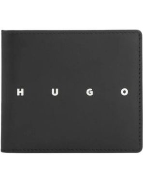 HUGO Accessoires ,Zwart ,Leer Portemonnee Met Contrasterend Logo