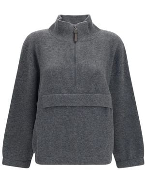 Brunello Cucinelli Cashmere Half-Zip Sweater - Grijs