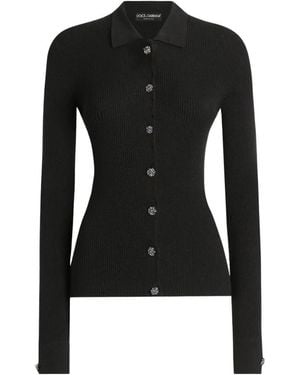Dolce & Gabbana Truien & Vesten ,Zwart ,Polyester Ribgebreide Cardigan