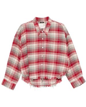 R13 Overhemden ,Veelkleurig ,Katoen Cropped Frayed Plaid Shirt - Rood